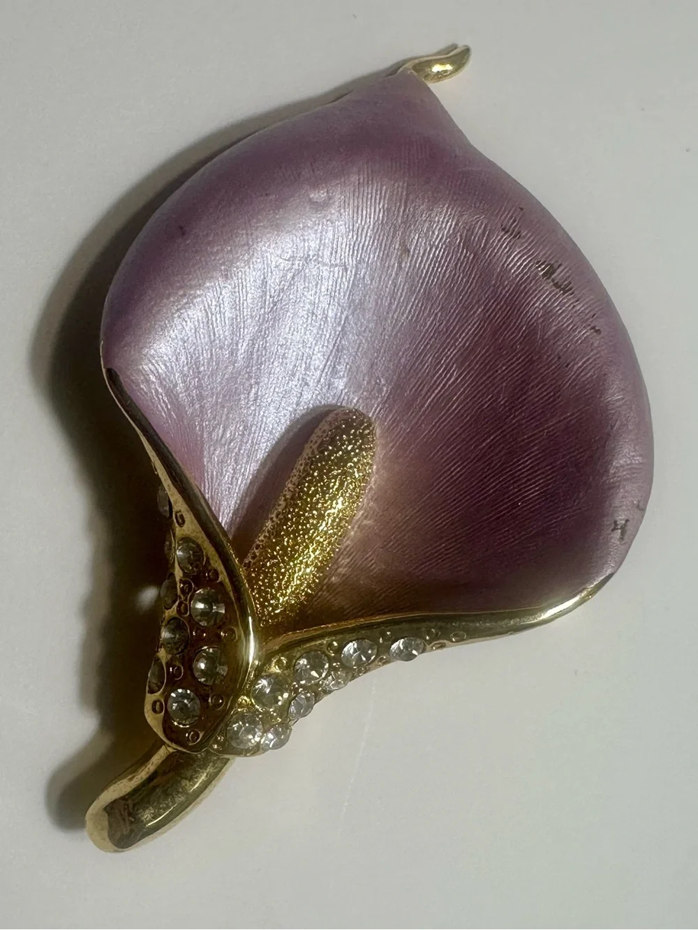 Purple Enamel & Gold Crystal Flower Brooch